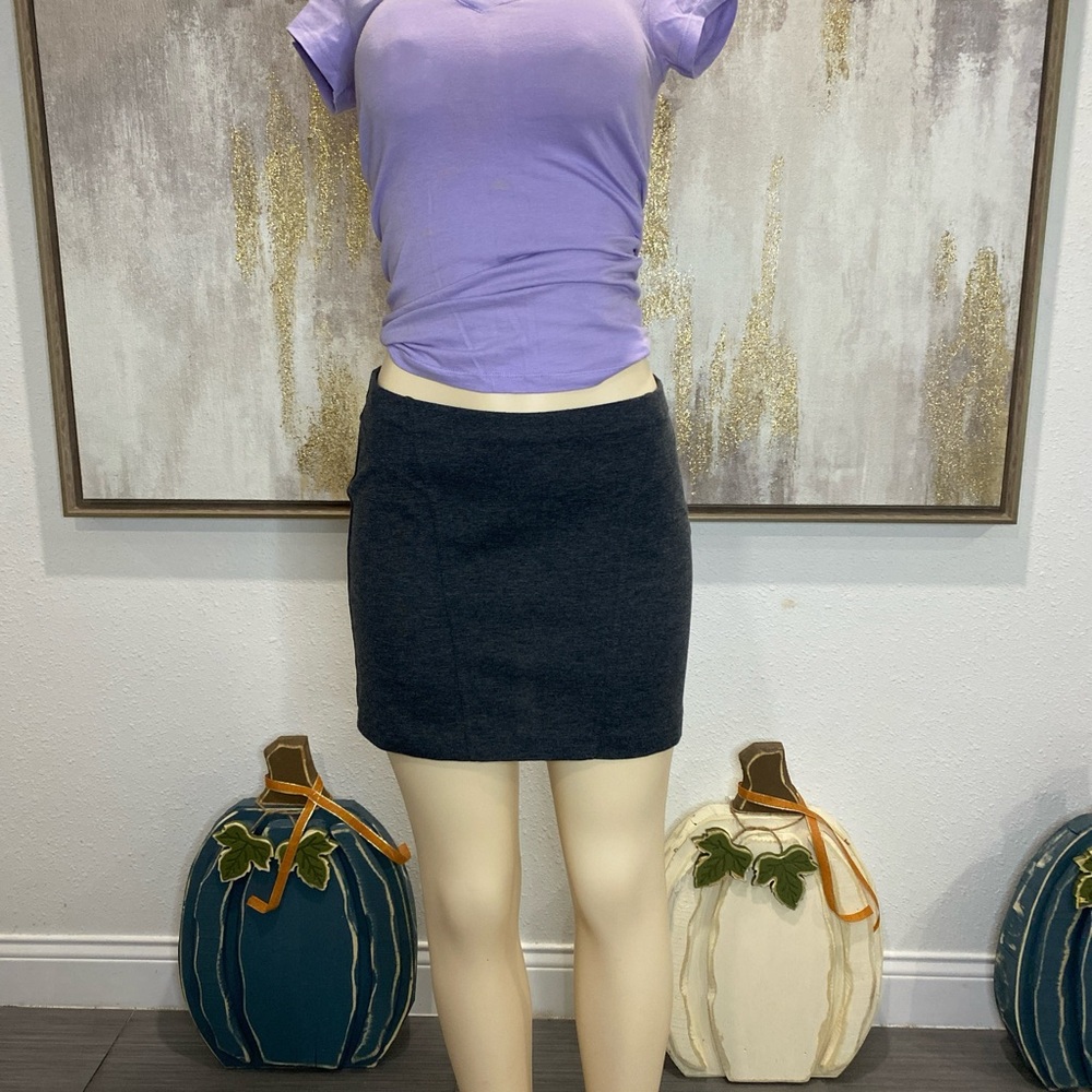 Express Skirt S Grey Ribbed Textured Knit Bodycon Mini Cotton Blend Moto Style
